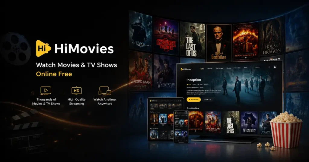 HiMovies free streaming platform interface showing movie library 2026